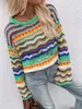 Женские свитера Rainbow Sweater осень зимняя женщина повседневная круглая шея с длинными рукавами пуллеры Lady Fashion Packwork вязаный полосатый свитер 230822