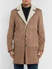 Mens Wool Blends Fashion Long Coats Men Autumnure Outerwear Loro Piana Light Brown Wollaston Shearling Coat with 3pcs button