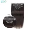 Parrucche sintetiche clip nei capelli umani dritti dritti naturale marrone chiaro ombre balayage pezzi di capelli europei per donne con clip x0823