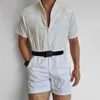 Men's Pants Men Romper Turndown Collar Jumpsuit Slim Short Sleeve