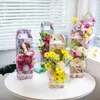 Present Wrap Fold Portable Kraft Paper Box Rectangle Hollow Window Flowers Bouquet Valentine's Day Floral Arrangement Inpackning