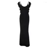 Casual Dresses Orange Backless Maxi Dress Women Elegant Fashion Ruffles Bodycon Evening Party Sexy Strap Ruched Birthday Club Outfit 2023