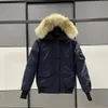 Homens canadenses piloto para baixo jaqueta real lobo pele com capuz lona parkas carta patch bolsos com zíper quente grosso outwear designer mulheres inverno ganso casacodqpl