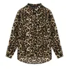 Herren T-Shirts Männer modische Mode durchsichtige Leoparden-Print-Knopf T-Shirts Turndown Collar Long Sleeve Casual Tops Nachtclub Kostüm Sissy