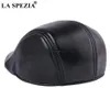 Berets LA SPEZIA Genuine Leather For Men Casual Black Duckbill Ivy Caps Male Spring Luxury Italian Brand Directors Flat Hats 230822