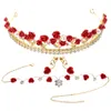 Ketting oorbellen set bruid trouwdag roze kroon kinderen sieraden kristallen legering creatief bruidsmeisje