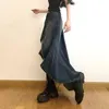 Skirts American Y2K Distressed Irregular Denim Half Skirt Women's Front Split Open Leg Drop Feeling Slim A-line Wrapped Hip Long D2023