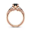 Cluster Rings Selling 18k Rose Gold Plated Square Diamond Ring Wish Europe And America Luxury Black Engagement Female