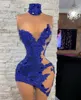 Azul sexy real curto baile de formatura renda frisado cristal lantejoulas vestidos de noite para meninas negras africano festa de aniversário wear