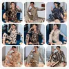 Men's Sleepwear Sprin Silk Pyjama Set Men Satin Pajamas Autumn Ome Suit Printed Loune Pants Nitown Sleep Clotes Plus Size XXXL