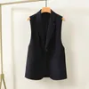 Gilets pour femmes Femmes Mode Boutons avant Recadrée Gilet Vintage Col V Noir Sans manches Blazer Veste Femme Vêtements de dessus Chic Gilet Tops