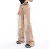 Kvinnors jean's Khaki Jeans Y2K High midja American Straight Barrel Fashion Retro Mopp Wide Leg Pants Winter Street Dress Baggy 230823