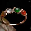 Rings de cluster Designer original Inclado de prata original Hetian Chalcedony Colored for Women Light Luxury Charm Engagement Jeias