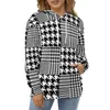 Herrtröjor Houndstooth Patchwork Loose Black and White Street Wear Pullover Hoodie Lång ärm estetiskt mönster Huvtröjor