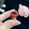 Bröllopsringar S925 Silverprodukt Temperament Oval Red Tourmaline Gem Colorful Treasure Open Ring Women's Engagement Smycken