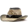 Berets Hollow Straw Hat Stro Cowboy Hat Western Beach Filt Sunhats Party Cap For Man Women 3Colors Summer Jazz 230822