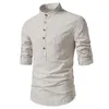 Men's Casual Shirts High Quality Henley Collar Long Sleeved Striped Shirt Pullover Tshirt 230823