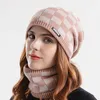 Berets Winter Beanie Hats Schal Set warmes Strickhut weibliche Schädelkappe Balaclava Halswärmer mit dickem Fleece -auskleidetem Bobble für Frauen