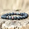 STRAND NATUURLIJKE FERRITE VOLCANISCHE LAVA STONE kralen Bracelet Handgemaakte stretch 8mm Zwarte rotsronde metalen bedelarmbanden