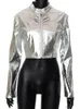 Cuir pour femme Faux cuir argent métallique Bomber PU vestes en simili cuir pour femmes automne Streetwear mode fermeture éclair manteaux courts vêtements d'extérieur 230822