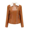 Veste en cuir PU pour femme, manteau chaud avec col en fourrure et velours, mode Moto Streetwear, automne-hiver 2023, S659