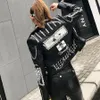 Womens Leather Faux 3D Graffiti soft pu leather jackets female cartoon Jacket rivet beading Punk Rock Cropped Outerwear F2217 230822