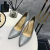 Klänningskor 2023 Nya Askepottskor Rhinestone High Heels Shoes Women Pumpar Point Toe Woman Crystal Party Wedding Shoes for Women 11cm med Box 35-41