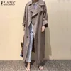 Dames suits blazers mode solide trench maxi jassen zanzea 2023 casual revers dubbele borsten overjassen vrouwelijke lange mouw jassen oversized 230822