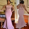 Long Sleeves Mermaid Evening Dresses Beading Flowers Satin Floor Length Plus Size Prom Dresses Aso Ebi African Nigerian Gowns2754