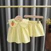 Kledingsets Zomerkledingsets Babymeisje Schattig Fruit Katoen Meisjes Plaid Zoet 2 stuks Pak Kinderkleding Kinderen vestidos