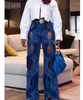 Frauen Jeans Mode hohe Taille Kreuzkontrast Farbe hohl aus Metallknopf Straight Denim Hosen Sommer 2023 17A8765H