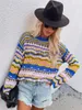 Женские свитера Rainbow Sweater осень зимняя женщина повседневная круглая шея с длинными рукавами пуллеры Lady Fashion Packwork вязаный полосатый свитер 230822