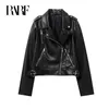 Women's Jackets RARF 2023 Spring Black fauxleather jacket Casual zipper and belt Cycling 230822