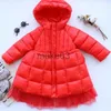 W dół płaszcz Baby Girl Kurtka zima długa bawełniana podkładka nastolatki błyszcząca z kapturem kurtka gaza dziecięca płaszcz grube ubrania dla niemowląt 314Y J230823