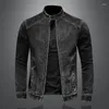 Herrjackor casual denim män vintage svart tvättade motorcykel cowboy rockar mens stativ krage vindbrytare jeans jacka plus storlek m-5xl