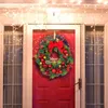 Decorative Flowers Christmas Door Wreath Decor Artificial Pine Leaves Garland With Balls And Bowknot For Wall Party Fireplace