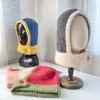 Boinas Color bloqueado Gorros Sombreros Pasamontañas para mujer Babero Otoño Invierno Cálido Punto con capucha Sombrero Mujer Cuello Bufanda A prueba de viento Gorros