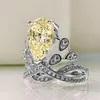 Bagues de cluster 2023 Goutte d'eau en forme de poire personnalisée Couronne de diamant jaune 8 12 Bague pour la mode féminine Alien