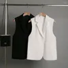 Gilets pour femmes Femmes Mode Boutons avant Recadrée Gilet Vintage Col V Noir Sans manches Blazer Veste Femme Vêtements de dessus Chic Gilet Tops