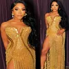 2023 August Aso Ebi Sheath Gold Prom Dress Beaded Sequined Lace Evening Formal Party Second Reception Birthday Engagement Gowns Dresses Robe De Soiree ZJ7114