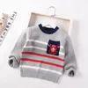 Meninos Pullover Sweater listrado Crianças coreanas Roupas de crianças outono Tops de malha única Meninas de caldo fofas Casas de crianças 230823