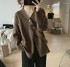 Frauenpullover Designer Mode unregelmäßiger gestrickter Pullover Herbst Lose Split Button V-Ausschnitt Pullover Langarm koreanischer Stil Tops ziehen