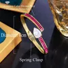 Bangle CWWZircons Shiny Rose Red Cubic Zirconia Gold Plated Big Water Drop Shape Round Open Cuff For Women Wedding Prom BG065