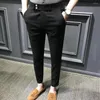 Mens Suits Chic Ninth Trousers Office Gentle Close-fitting Super Breathable Mid Waist Men Suit Pants