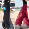 Calça feminina de seda brilhante chiffon cintura alta perna larga fêmea fêmea saia de praia elástica Casual feminino roupas f1232307u