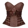 Gótico Tallas grandes Armadura de cuero negro Acero Deshuesado Overbust Corsé y Bustier Tops Mujeres Shaper Body Vintage Steampunk Corset 6XL x0823