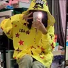 Kobiety bakorzyn damski Y2K Odzież żółty pełny nadruk pięciocząsteczona gwiazda podwójna bluza z kapturem kobiety 2023 Wiosna jesienna luźna przypływ ins cienki płaszcz bajka