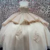 Ivory Gloden Quinceanera Dress Off Shoulder Princess Birthday Party Ball Gown Applique Lace Gift Long Puffy Skirt vestidos de 15