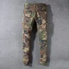 American Streetwear Fashion Men Jeans Camouflage Militaire Big Pocket Denim Cargo Pants gescheurd Slim Fit Hip Hop Jean219B