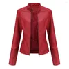 Women's Leather European Suit Slim Jacket Thin Spring And Autumn Coat Motorcycle Large Stand Collar